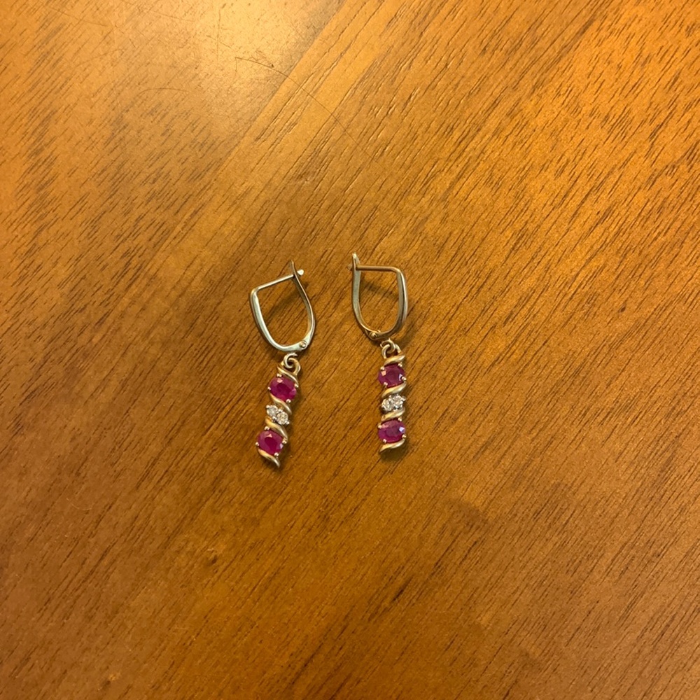 14K Gold Ruby and Diamond Earrings